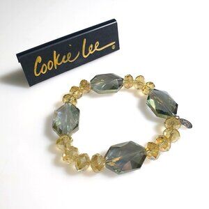 Cookie Lee Adjustable Crystal Beaded Bracelet Yellow Green Faceted Beads